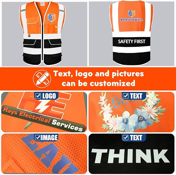 BeautyWill Custom Safety Vest Customized Logo Class 2 High Visibility - Image 5