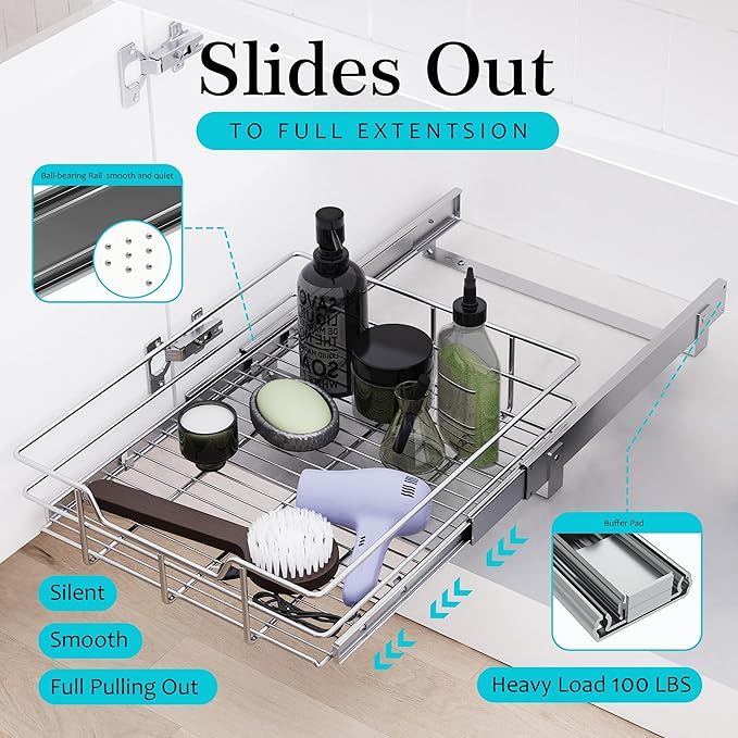 Pull Out Cabinet Organizer 9" W X 17" D, Slide Out Drawers - Image 3