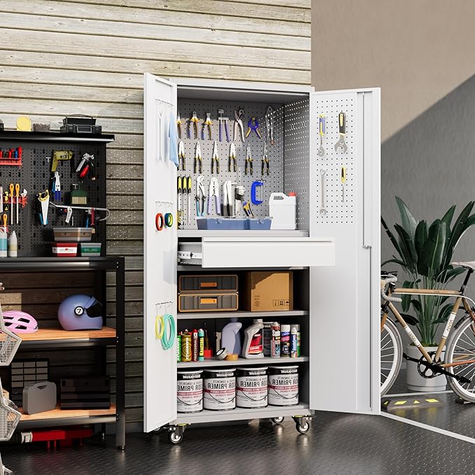 Metal Storage Cabinet with Drawers, Locking Garage Tool Cabinets on Wheels with - Image 9