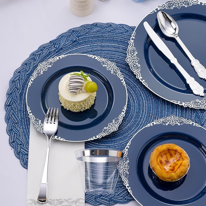 175PCS Navy Blue Plastic Plates - Image 3