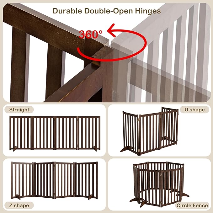 30" Height Tall Freestanding Pet Gate, Solid Wood Folding Safety Fence Wooden - Image 5