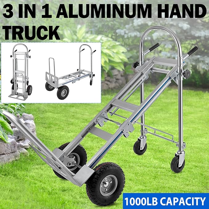 3in1 Aluminum Hand Truck, Convertible Hand Truck Dolly Large Size 1000 lb - Image 9