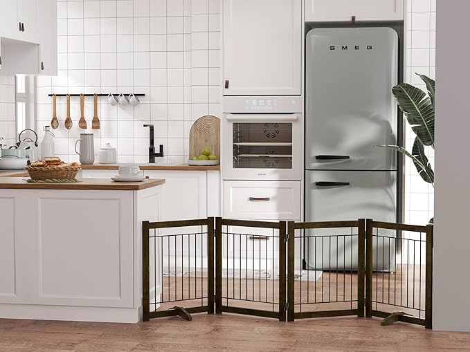 Wire Dog Gate Solid Wood Frame, Anti-Chewing, Indoor Freestanding Pet Gate - Image 6