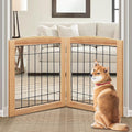 LZRS 2-Panel Freestanding Foldable Wood Dog Gate – Solid Wood & Steel Wire by LZRSPET