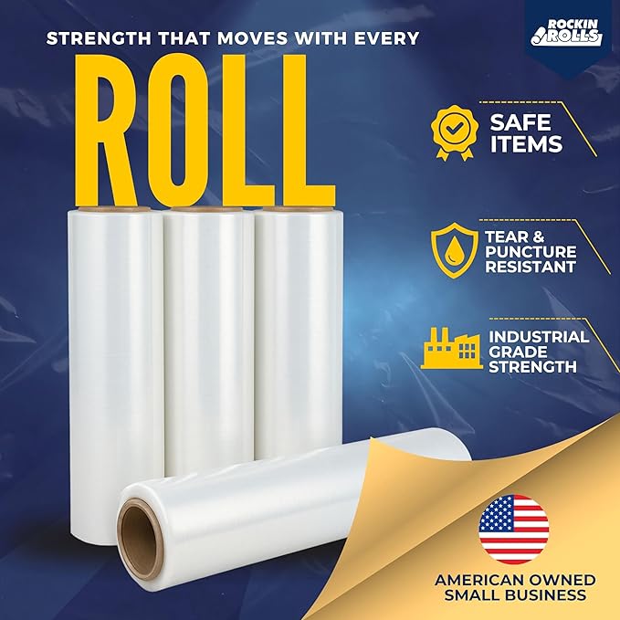 Rockin Rolls Stretch Film Wrap, 4 Rolls Heavy Duty Pallet Wrap – 18" x 1500 FT - Image 2