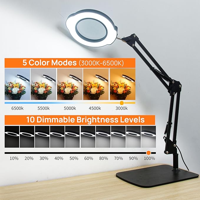 10X Magnifying Glass with Light and Stand, 84 LEDs 2 in 1 Magnifier Lamp with - Image 2