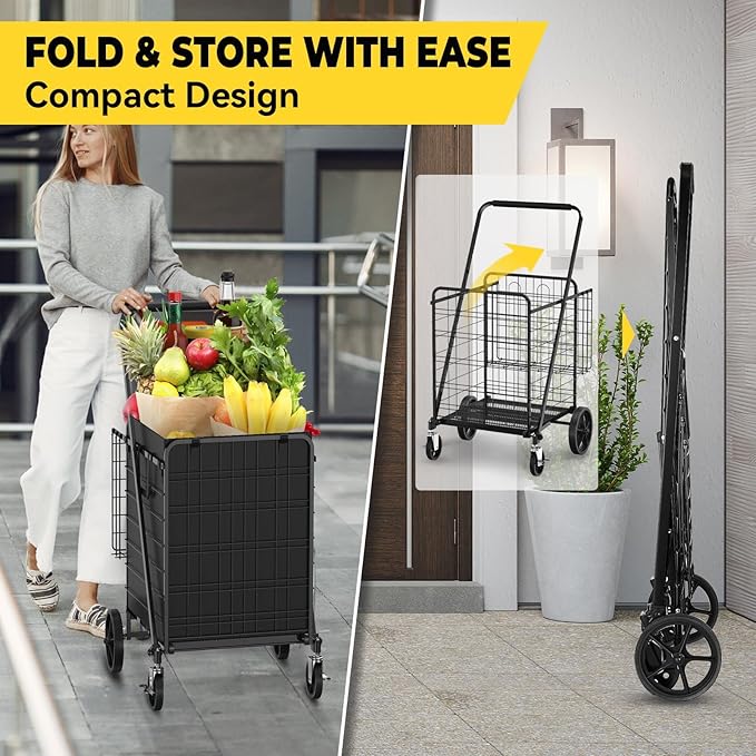 4.7 Cu Ft Folding Shopping Cart - 480 LB Capacity Grocery Cart - Heavy Duty - Image 4