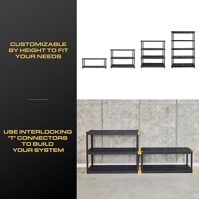 CX Black & Yellow, 5-Tier Heavy Duty Plastic Storage Shelving Unit, 200lbs/shelf - Image 7