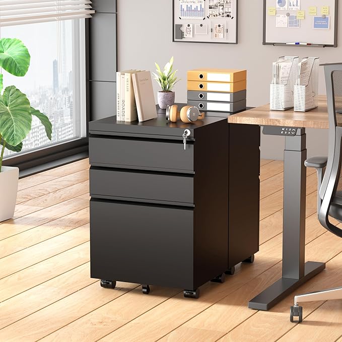 Superday File Cabinet 3 Drawer, Metal Rolling Vertical Filing Cabinet - Image 2