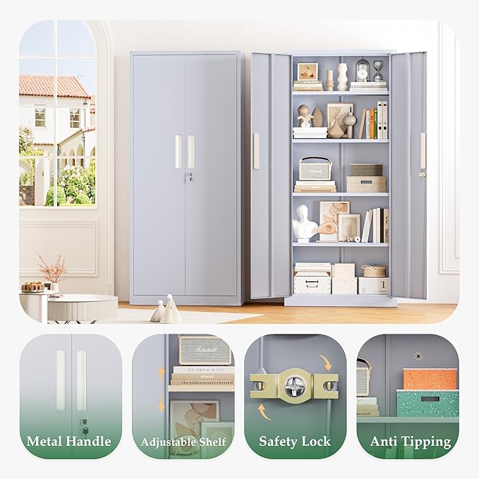 Crownland 63" Metal Storage Cabinet, Lockable Garage Storage Cabinets, High - Image 4