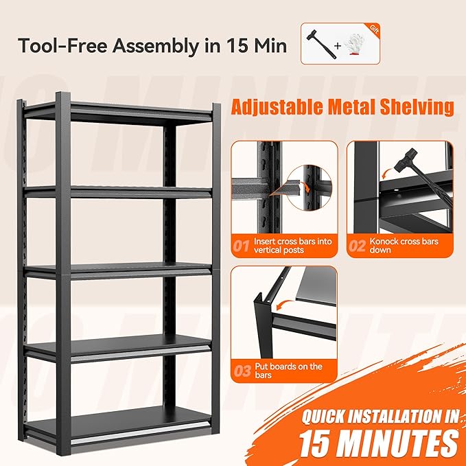 2500LBS Storage Shelves 5 Tier Garage Shelving Heavy Duty Adjustable Shelving - Image 6