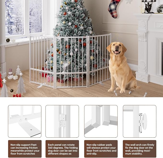 3 Panels Full Metal Freestanding Dog Gates, 60” W x 32” H Folding Pet Gate Fence - Image 5