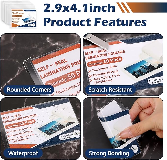 25 Pack 10 Mil 2.9"x4.1" Self Sealing Laminating Pouches Plastic Laminating - Image 3
