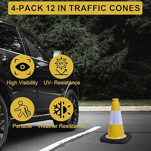 OrangeStar 4-Pack 12" Traffic Cones, Weighted Safety Cones - Image 4