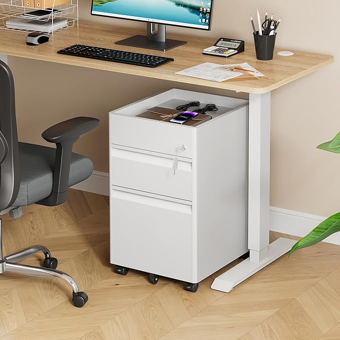 DEVAISE 2 Drawer File Cabinet, Metal Locking File Cabinet Under Desk, Rolling - Image 2