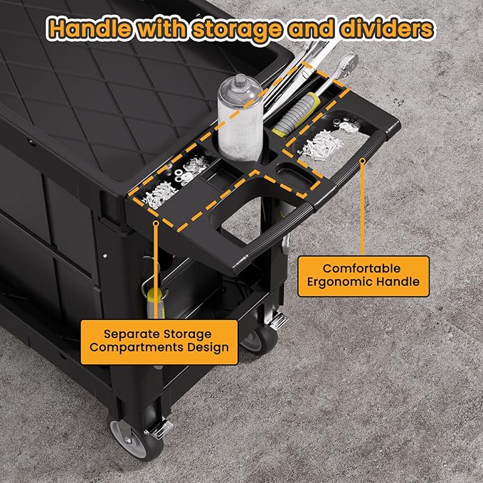 2-Tier Rolling Tool Cart, Heavy-Duty Plastic Service Cart - Image 2