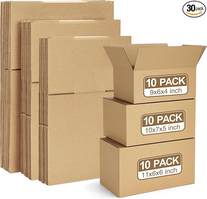 Eupako 30 Pack Small Shipping Boxes Assorted Sizes, Cardboard Boxes by Eupako