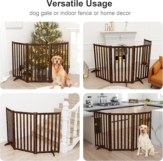 36" Height Extra Tall Freestanding Pet Gate, Solid Wood Folding Safety Fence - Image 4