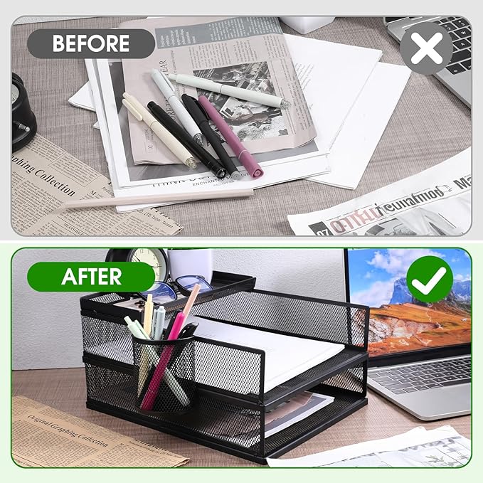 Black Metal Letter Tray Set, Front Load File Paper Holder - Image 7