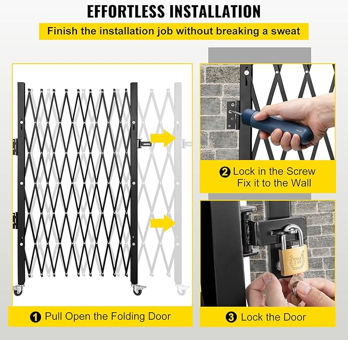 VEVOR Single Folding Security Gate, 51.57" H x 74" W, Steel Accordion Door - Image 6