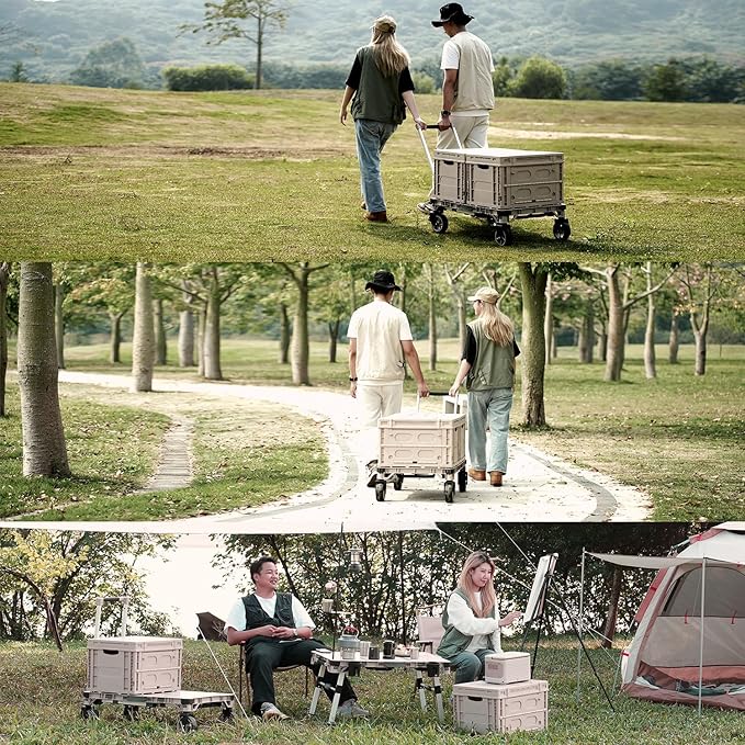 3 Pieces Camping Table Cart Set Multi-Purpose Used as Picnic Table & Dolly & - Image 2