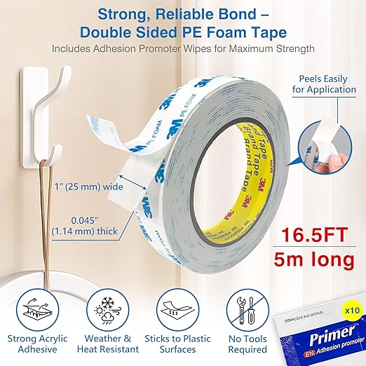 Double-Sided Removable Tape – 1" x 16.5 FT Heavy Duty PE Foam Mounting Tape - Image 2
