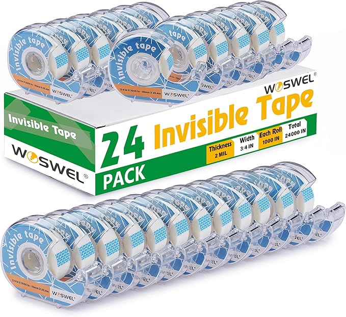 Tape Refills with Dispenser, 24 Roll Invisible Tapes, 3/4 Inch X 1000 in by WonderfulOptions