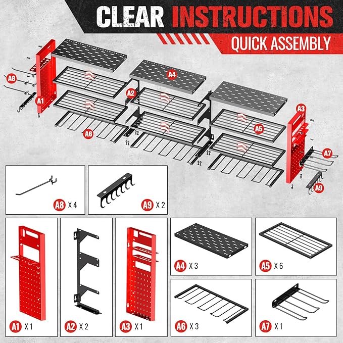 49.8" W Large Power Tool Organizer Wall Mount, Heavy Duty Tool Organizer - Image 8