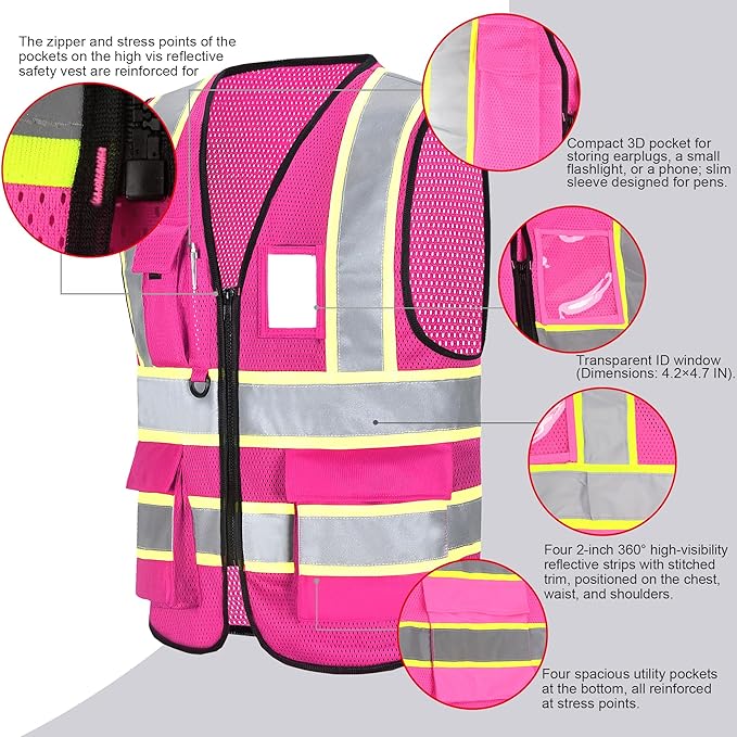 A-SAFETY Mesh High Vis Vest Lightweight Reflective Construction Vest - Image 2