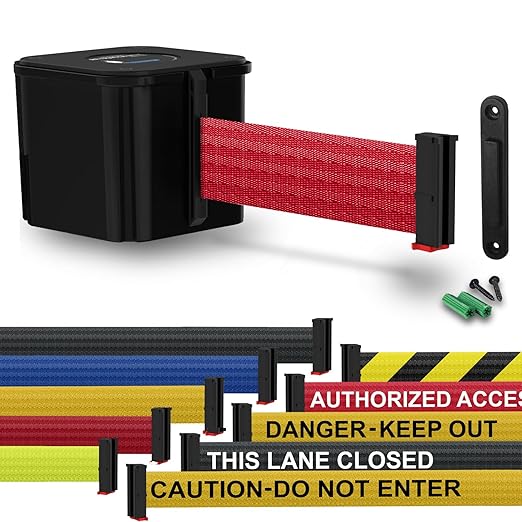 WM412 Retractable Belt Wall Mounted Smooth Black Crowd Control Barrier and - Image 2