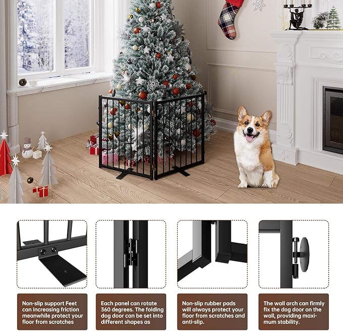2 Panels Full Metal Freestanding Dog Gates, 40” W x 24” H Folding Pet Gate Fence - Image 5