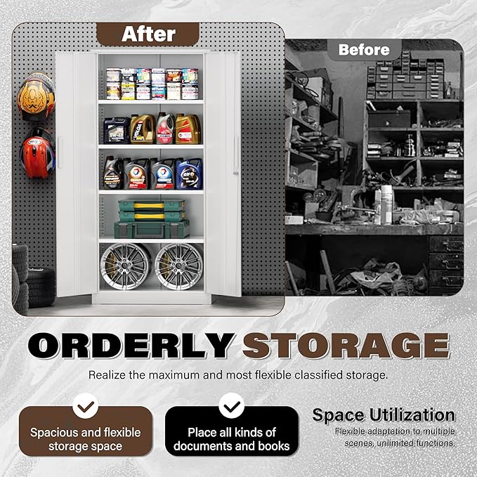 Incbruce 72” Metal Storage Cabinet, Locking Tall Steel Storage Cabinet - Image 6