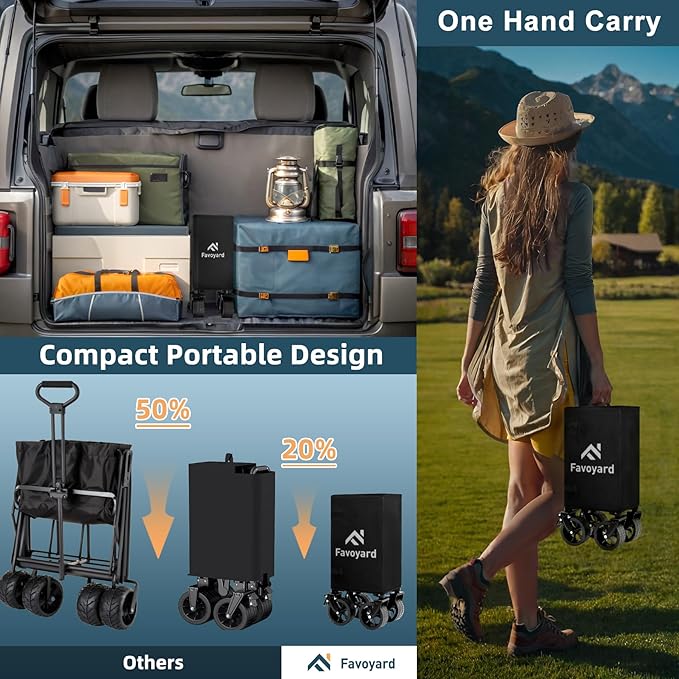 Favoyard Collapsible Wagon Carts Foldable 150L & 360LBS Portable Folding Wagons - Image 5