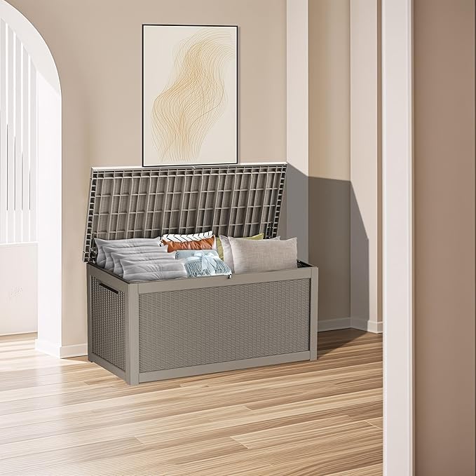 320 Gallon Lockable Resin Deck Box, Waterproof & UV-Resistant Outdoor Storage - Image 5