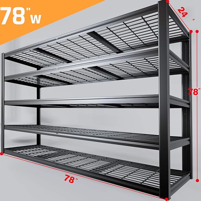 78" W Storage Shelves Heavy Duty Garage Shelving 5 Tier Metal Shelving Unit - Image 2