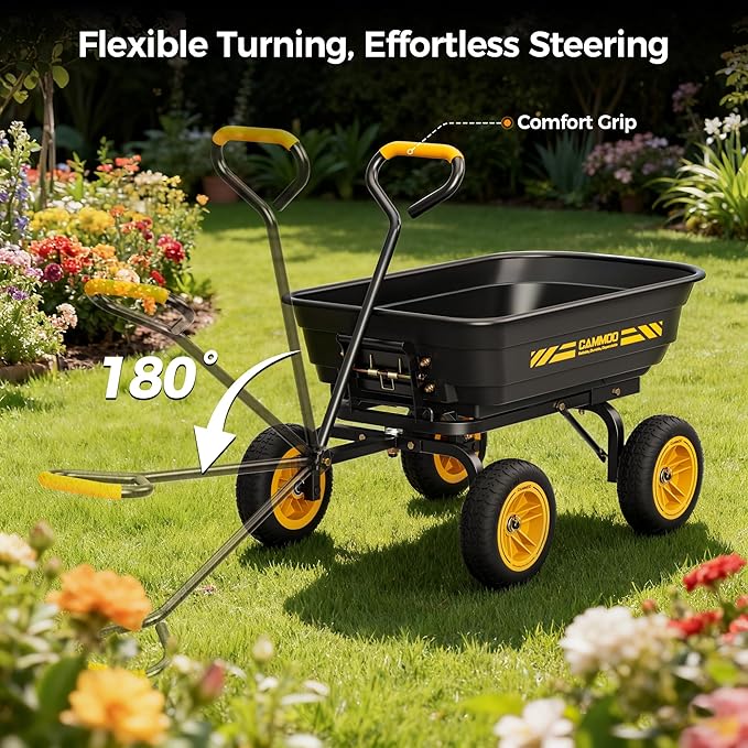 10-in NO-FLAT TIRES 600lb Heavy-Duty Garden Dump Cart 4 Cu.Ft. Utility Wagon - Image 7