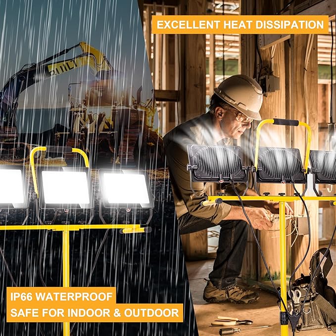 30000 Lumen Work Lights with Stand, 300W Three Head LED Work Light, Waterproof - Image 5