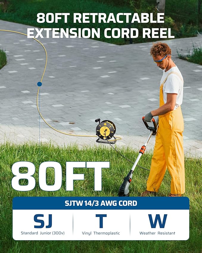 DEWENWILS Retractable Extension Cord Reel, 80FT Heavy Duty Open Cord Reel - Image 2