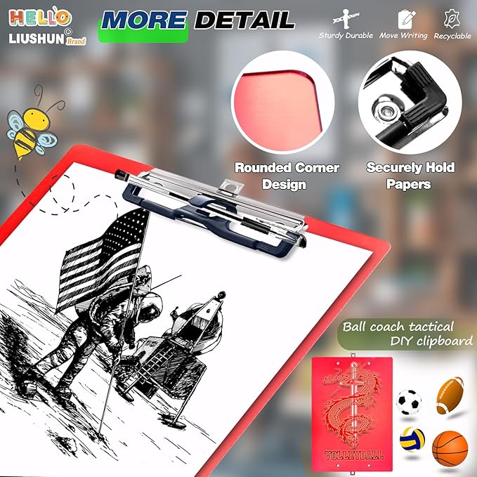 Aluminum Metal Clipboard Stainless Hangable Pen Holder Double Clip Board Size - Image 3