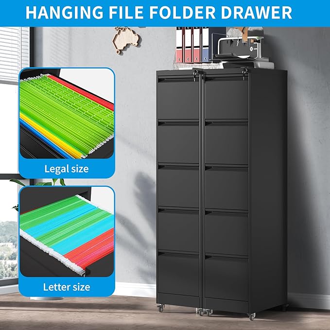 5 Drawer Rolling File Cabinet - Image 5