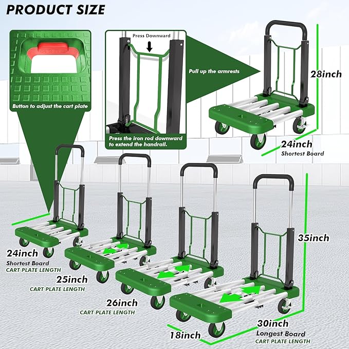 WarmyouHaul Pro Folding Hand Truck, 441LBS Capacity, Adjustable Platform & - Image 4