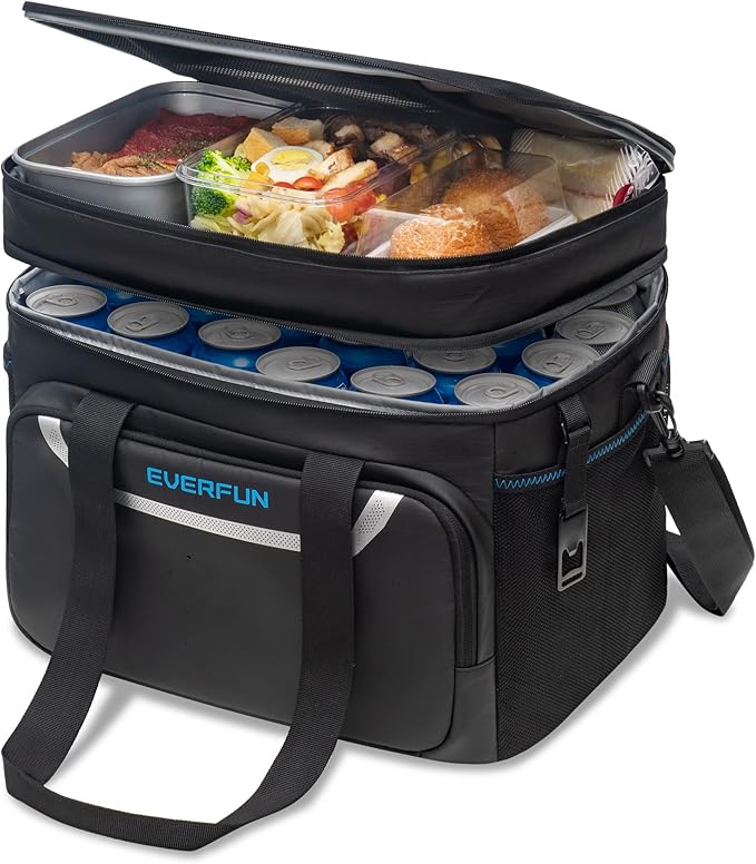EVERFUN Small Cooler Lunch Box Mini Leak-Proof Soft Double Deck 24 Can Personal by EVERFUN