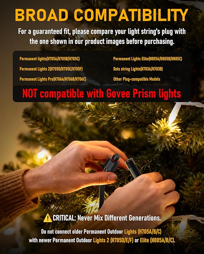 10FT Extension Cable for Govee Permanent Outdoor Lights, IP68 Waterproof 3-Pin - Image 2