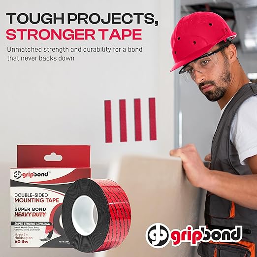 GripBond Black Super Bond Heavy Duty Double Sided Tape, 4 Rolls, 1.2” x 120” – - Image 7