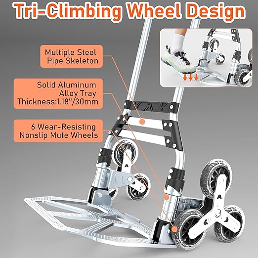 Stair Climbing Cart, 220 LBS Aluminum Stair Climber Dolly, Heavy Duty Folding - Image 5