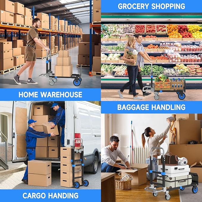 3-in-1 Heavy Duty Folding Hand Truck, 500LB Capacity Convertible Steel Dolly - Image 6