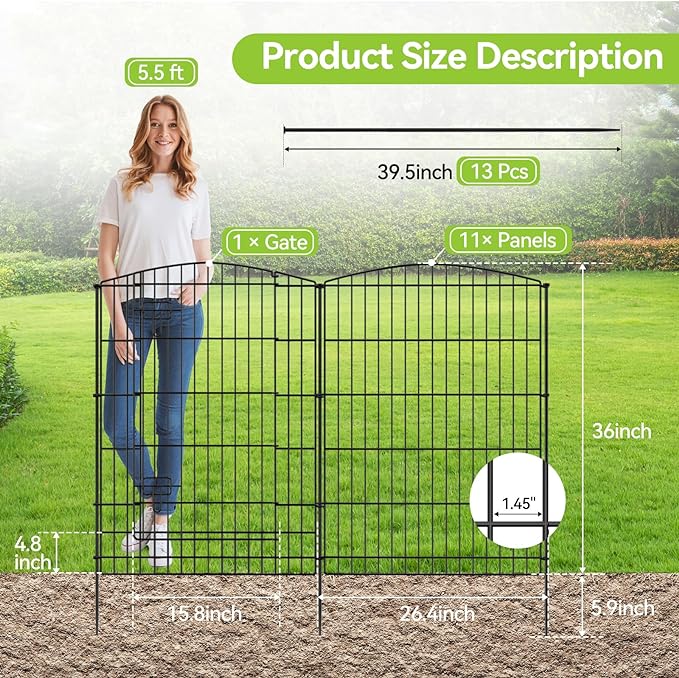 INJOPEXI Decorative Garden Fence 12 Panels 26ft×36in Garden Fences - Image 2