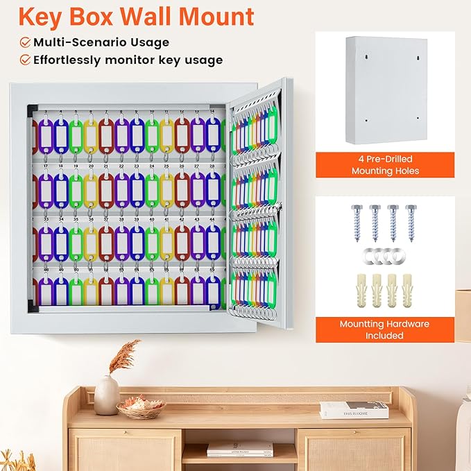 100 Keys White Key Cabinet, Anti-Theft Key Lock Box - Image 8
