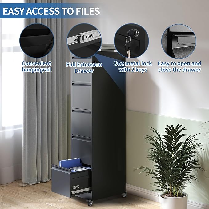 5 Drawer Mobile File Cabinet, Metal Filing Cabinet - Image 7