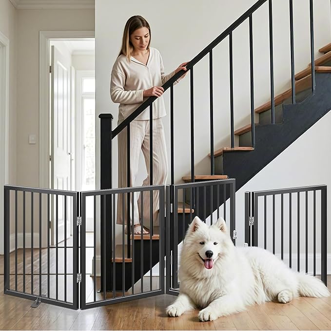 Vantas Folding No-Assembly Metal Pet Gate 80" Wide, Freestanding Accordion - Image 4